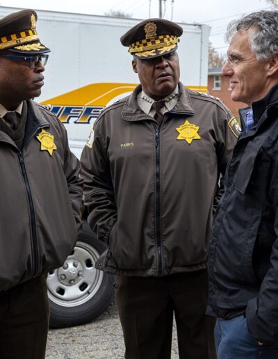 Sheriff Dart, Undersheriff Parks and Commander Calhoun at the Thanksgiving Turkey Giveaway
